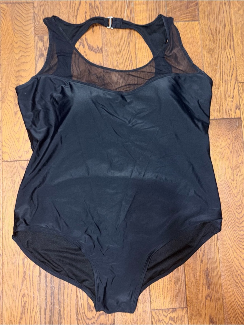 Catalina 1X 16W classy Black Mesh-Accent One-Piece mom Swimsuit with neck clasp